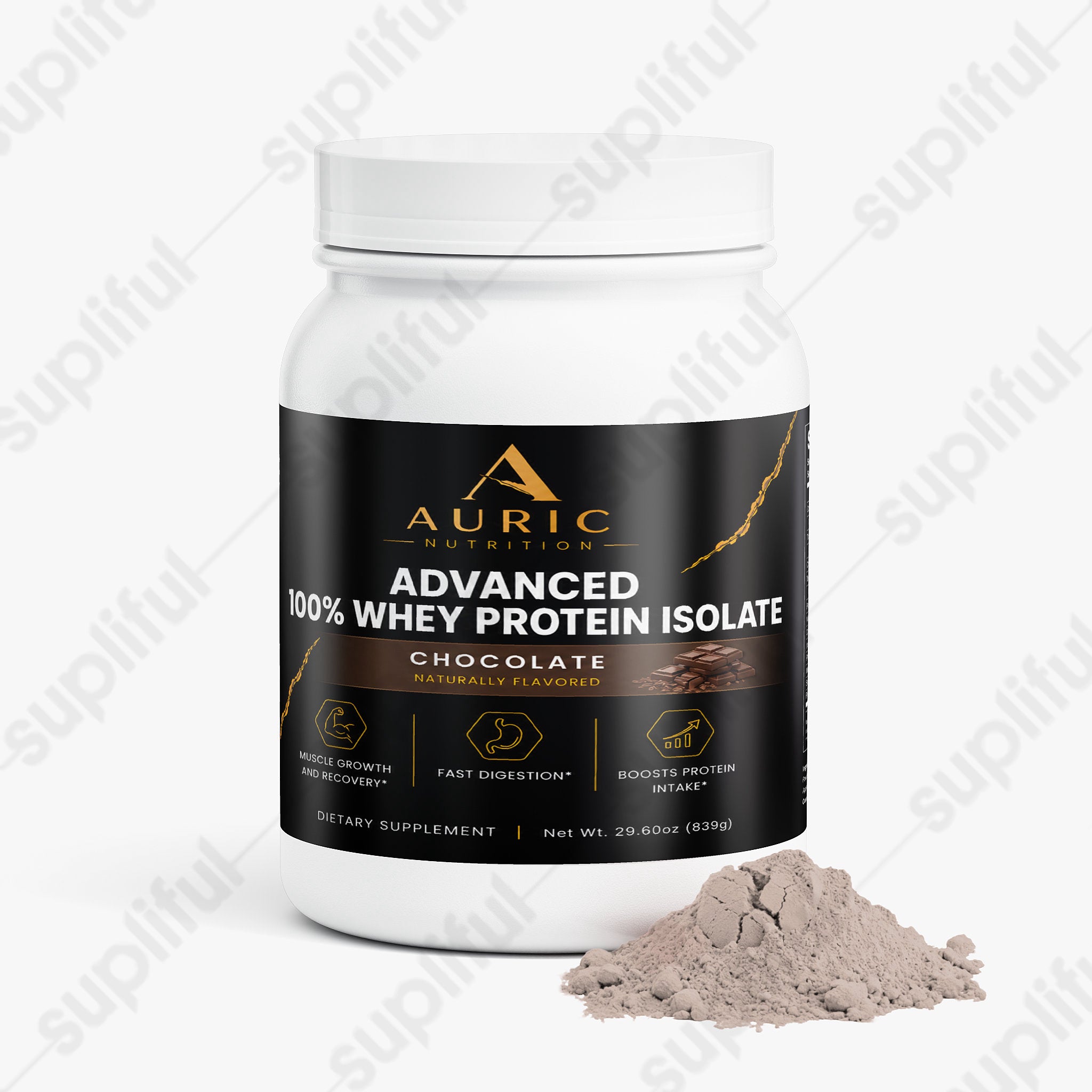 Auric Whey Isolate nutrition facts panel — 22g protein per serving
