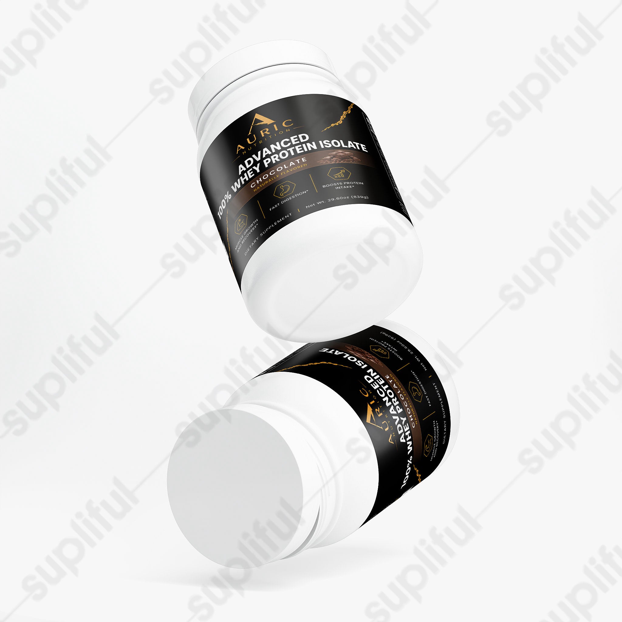 Auric Whey Isolate scoop with chocolate protein powder