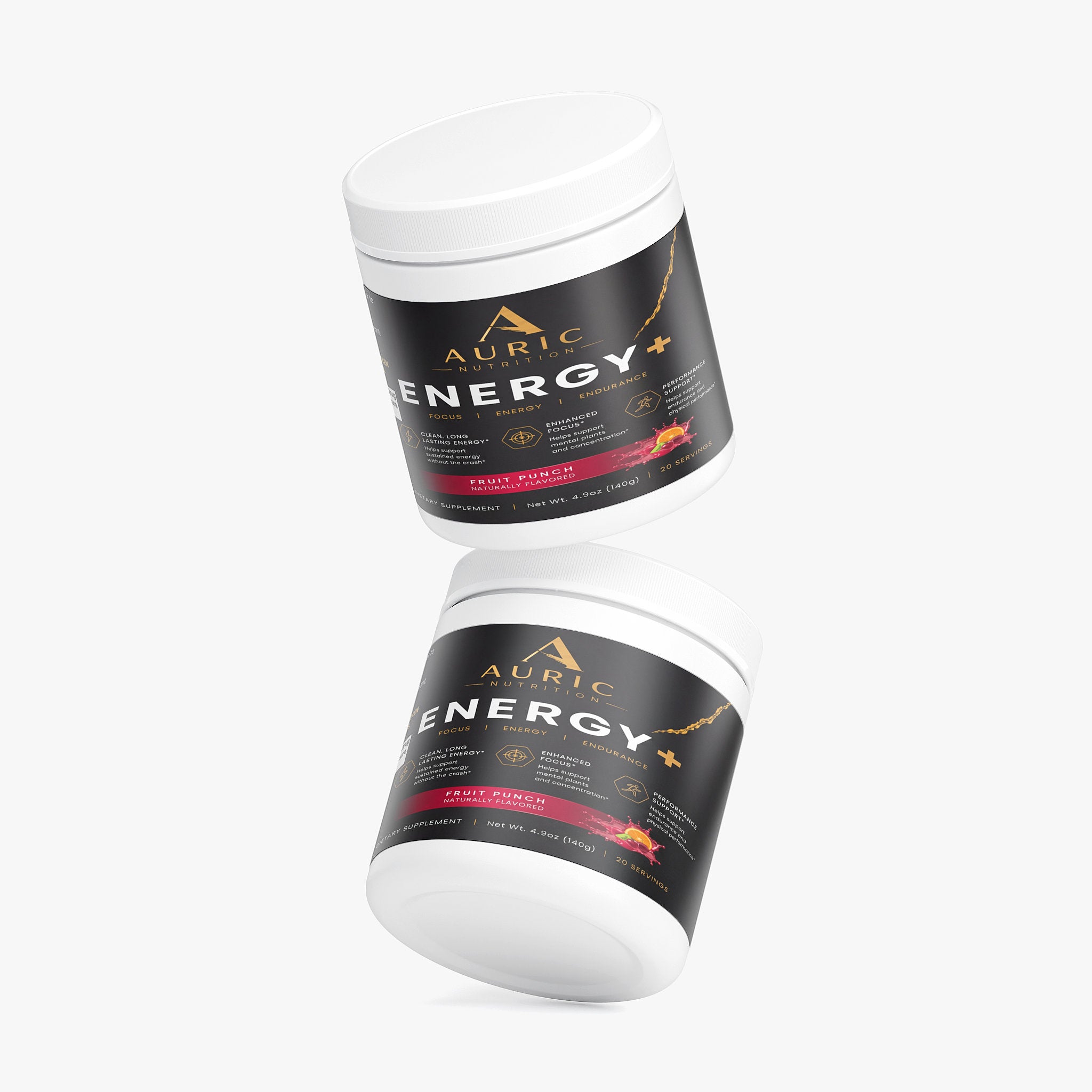 Auric Energy fruit punch powder mixed in glass of water